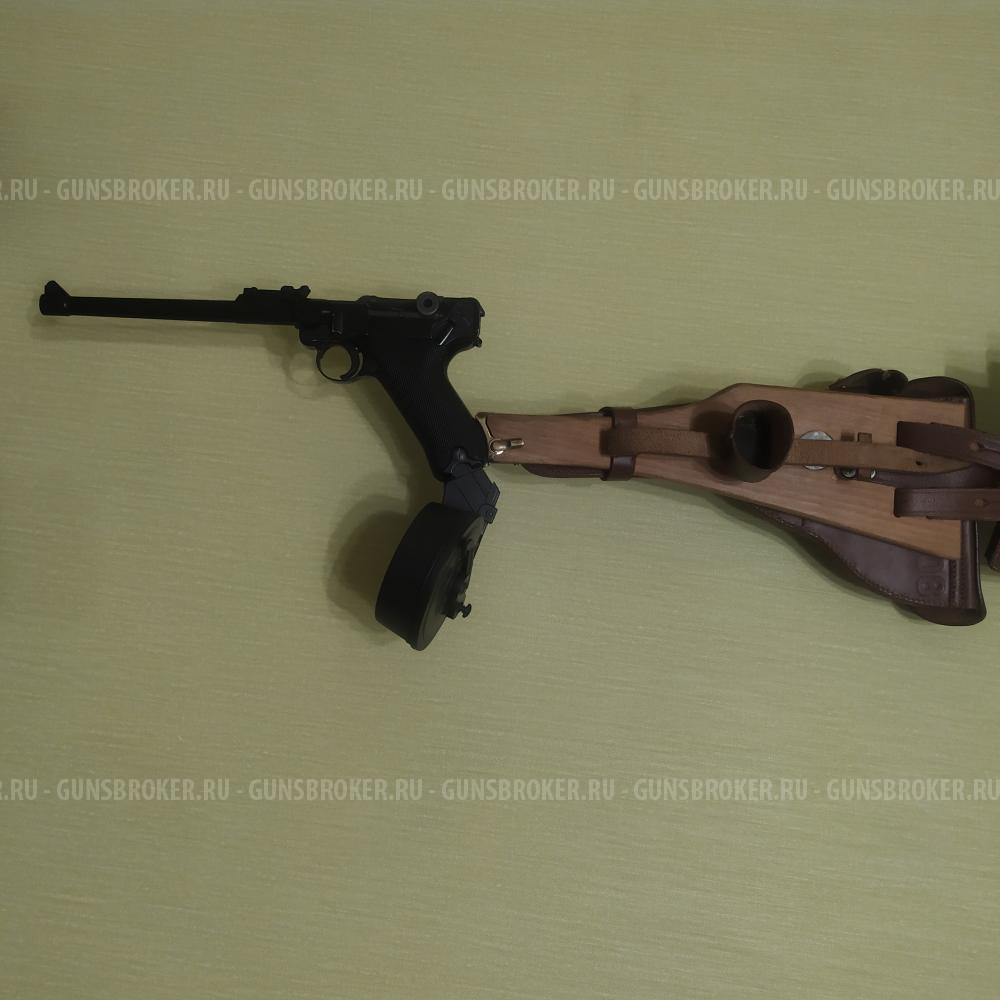 Luger P08 Artillery 8" СТРАЙКБОЛ 6ММ ФИРМА WE, приклад, кобура+троммель