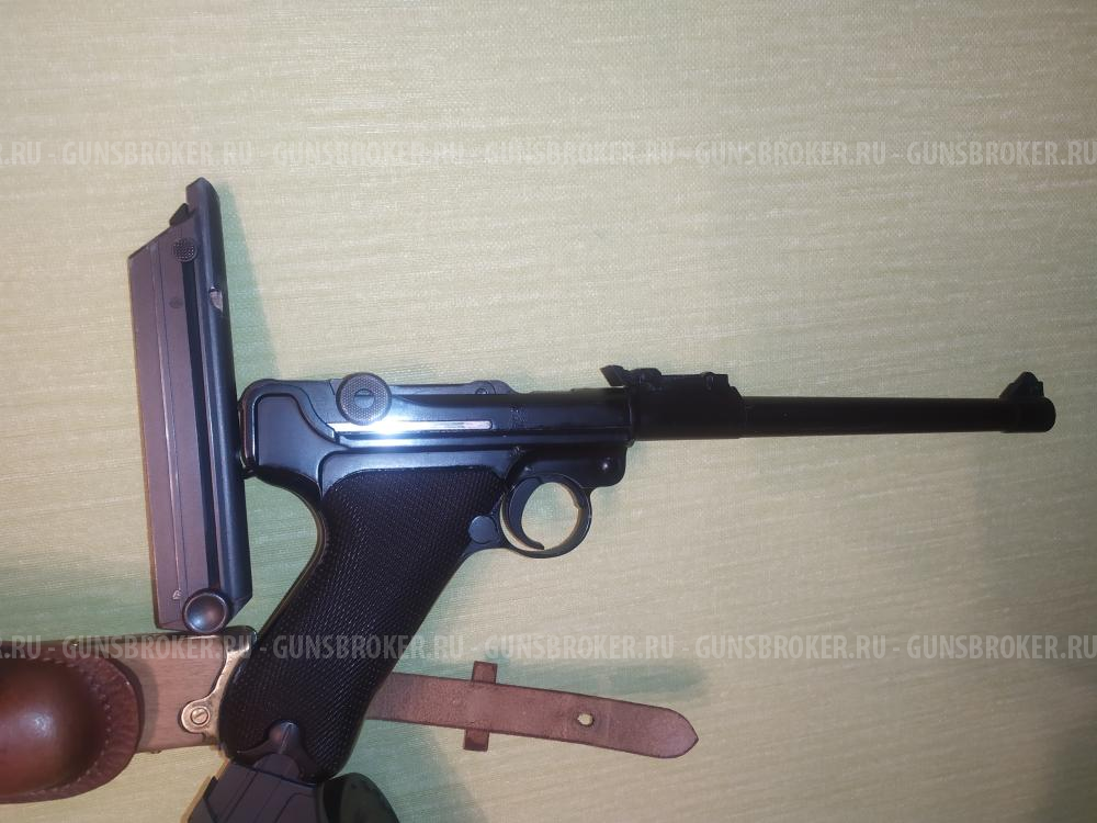 Luger P08 Artillery 8" СТРАЙКБОЛ 6ММ ФИРМА WE, приклад, кобура+троммель