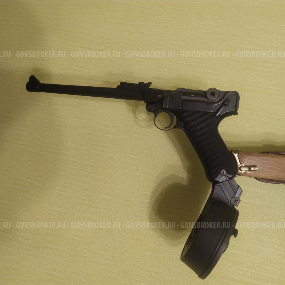 Luger P08 Artillery 8" СТРАЙКБОЛ 6ММ ФИРМА WE, приклад, кобура+троммель