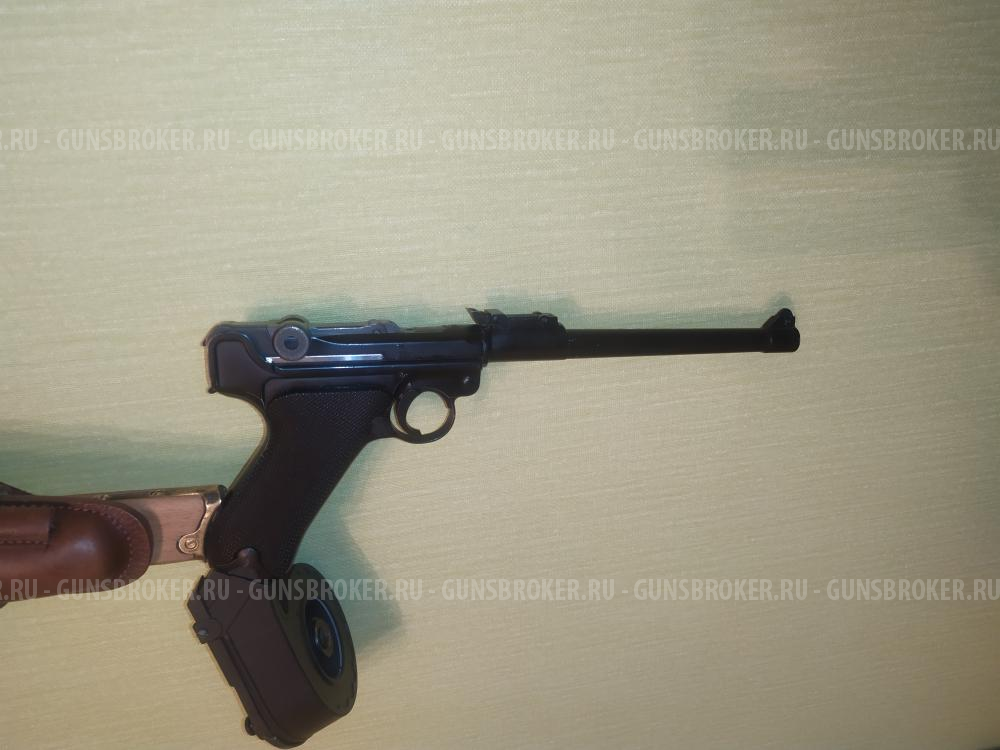 Luger P08 Artillery 8" СТРАЙКБОЛ 6ММ ФИРМА WE, приклад, кобура+троммель